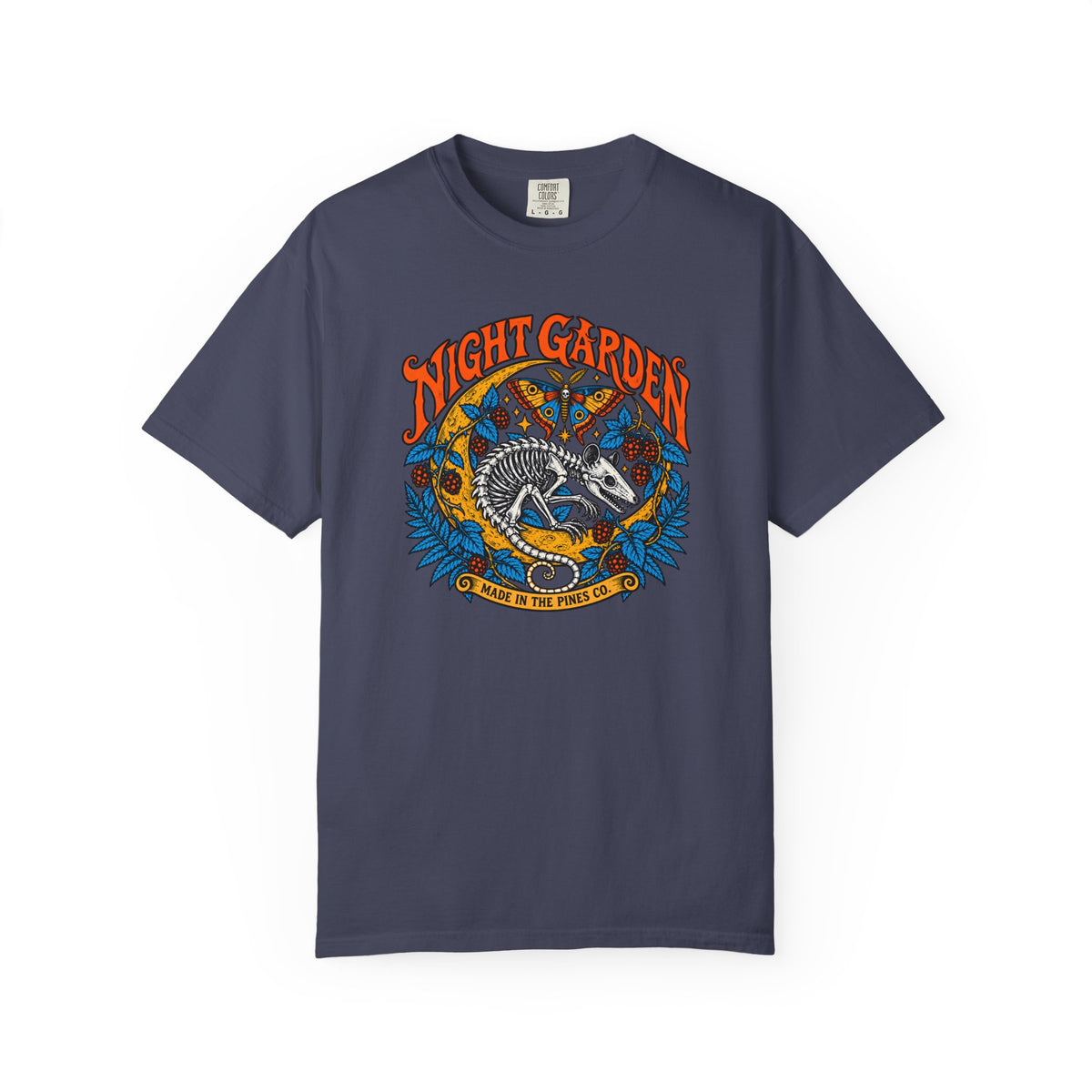 Night Garden T-Shirt, Opossum Skeleton with Moth & Moon, Gothic Botanical Graphic Tee