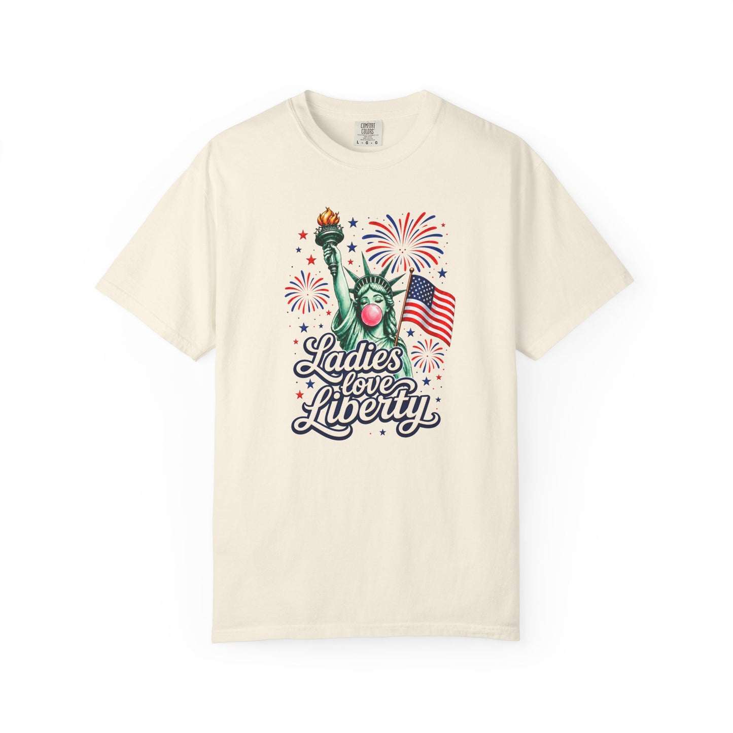 Ladies Love Liberty Statue of Liberty T-Shirt | American Flag Fireworks