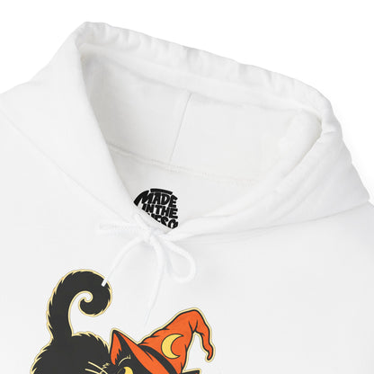 Halloween Black Cat Hoodie – Vintage Witch Hat Cat Pullover