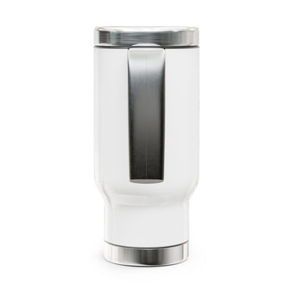 Iced Coffee Travel Mug — "Powered by Iced Coffee" 14oz Stainless Steel Tumbler with Handle
