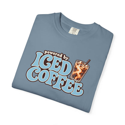 Iced Coffee Graphic T-Shirt — "Powered by Iced Coffee" Retro Coffee Tee