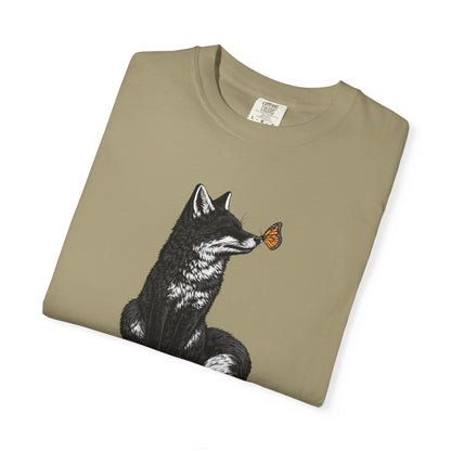Butterfly Kissing Fox T-Shirt | Fox and Butterfly Illustration Tee
