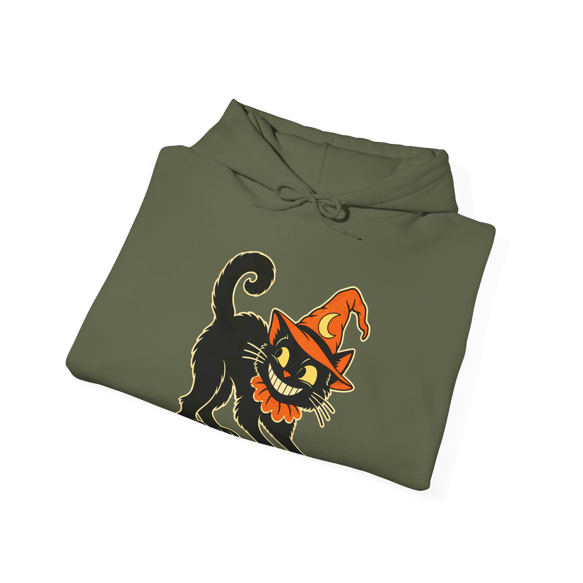 Halloween Black Cat Hoodie – Vintage Witch Hat Cat Pullover