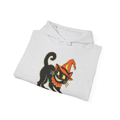 Halloween Black Cat Hoodie – Vintage Witch Hat Cat Pullover