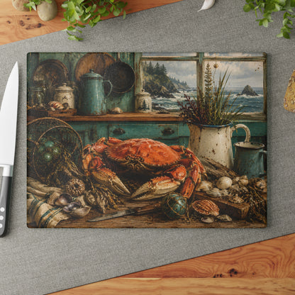 Coastal Crab Kitchen Glass Cutting Board – Nautical Seafood Coastal Décor