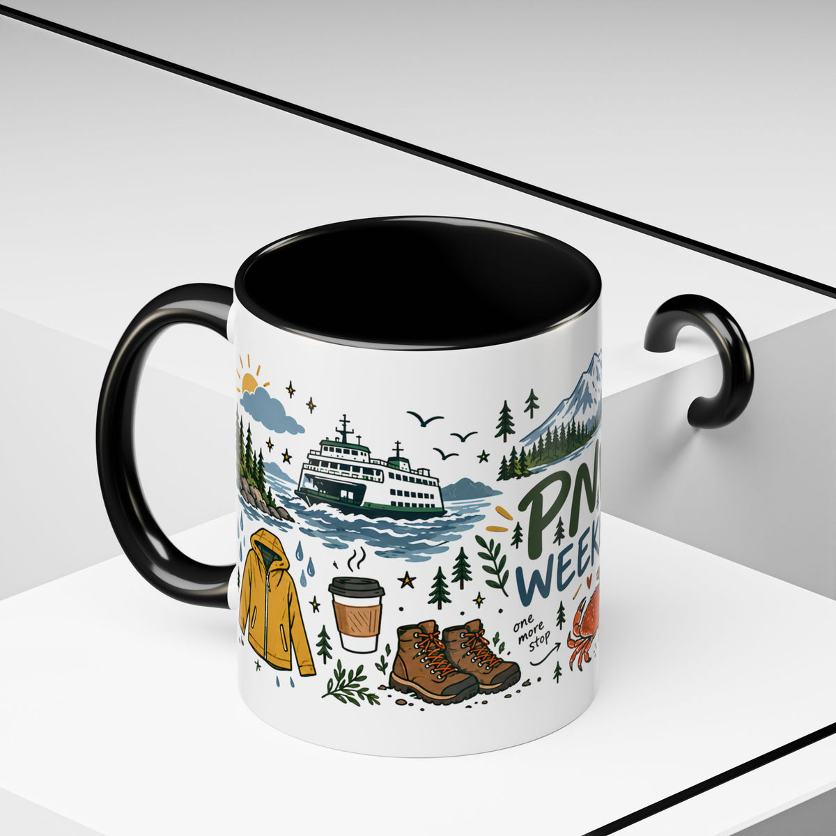 PNW Weekend Accent Coffee Mug — Pacific Northwest Adventure Travel Design (11/15 oz)