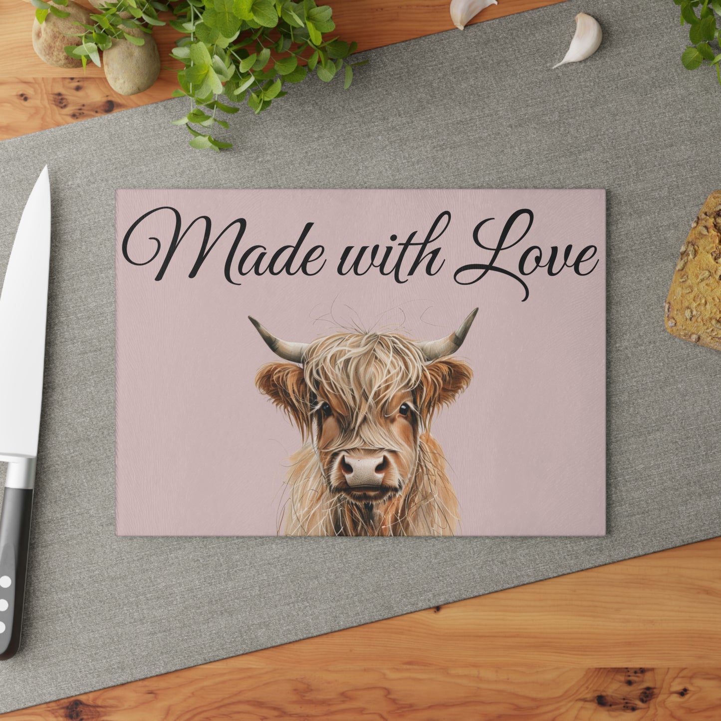 Highland Cow Personalized Glass Cutting Board | Kitchen Decor