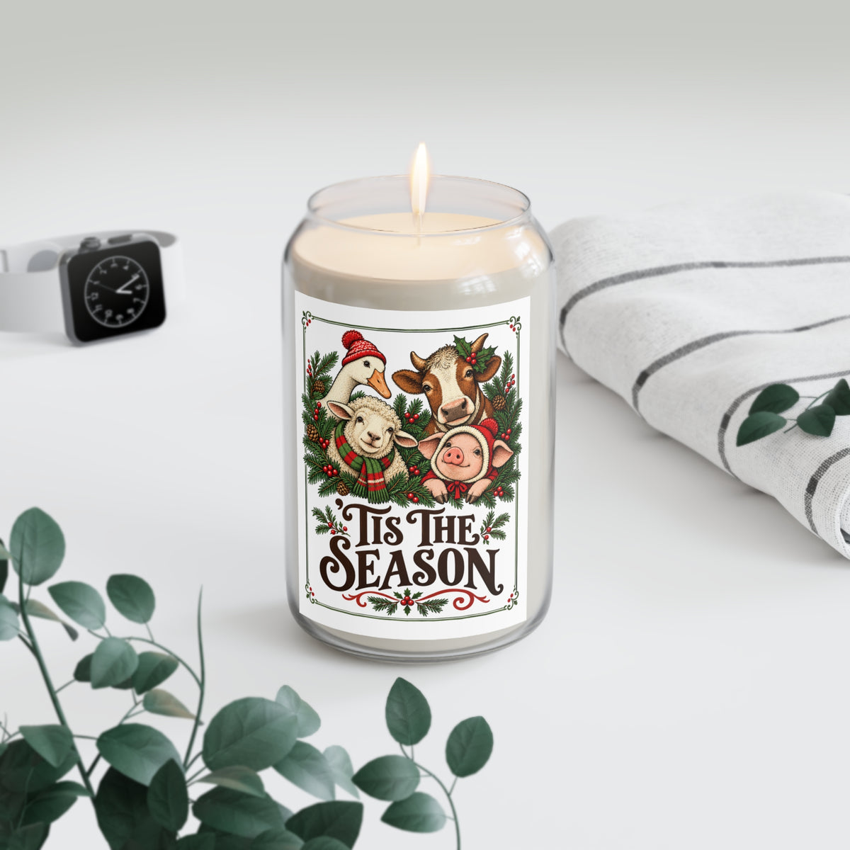 Tis The Season Scented Soy Candle — 13.75oz Holiday Farm Animal Christmas Candle