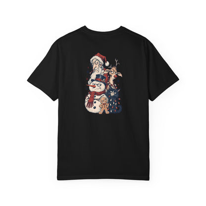 Santa, Snowman & Reindeer Christmas Stack T-shirt | Holiday Character Tee