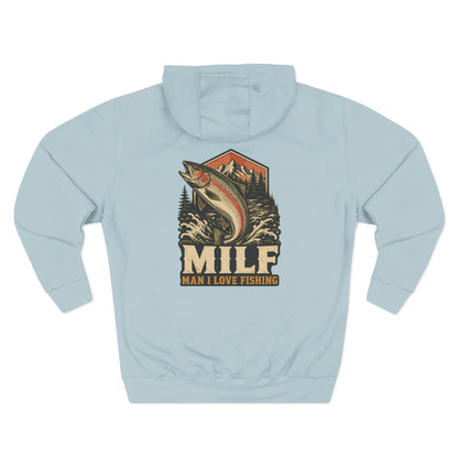 Fishing Hoodie — 'MILF (Man I Love Fishing)' Retro Trout Graphic