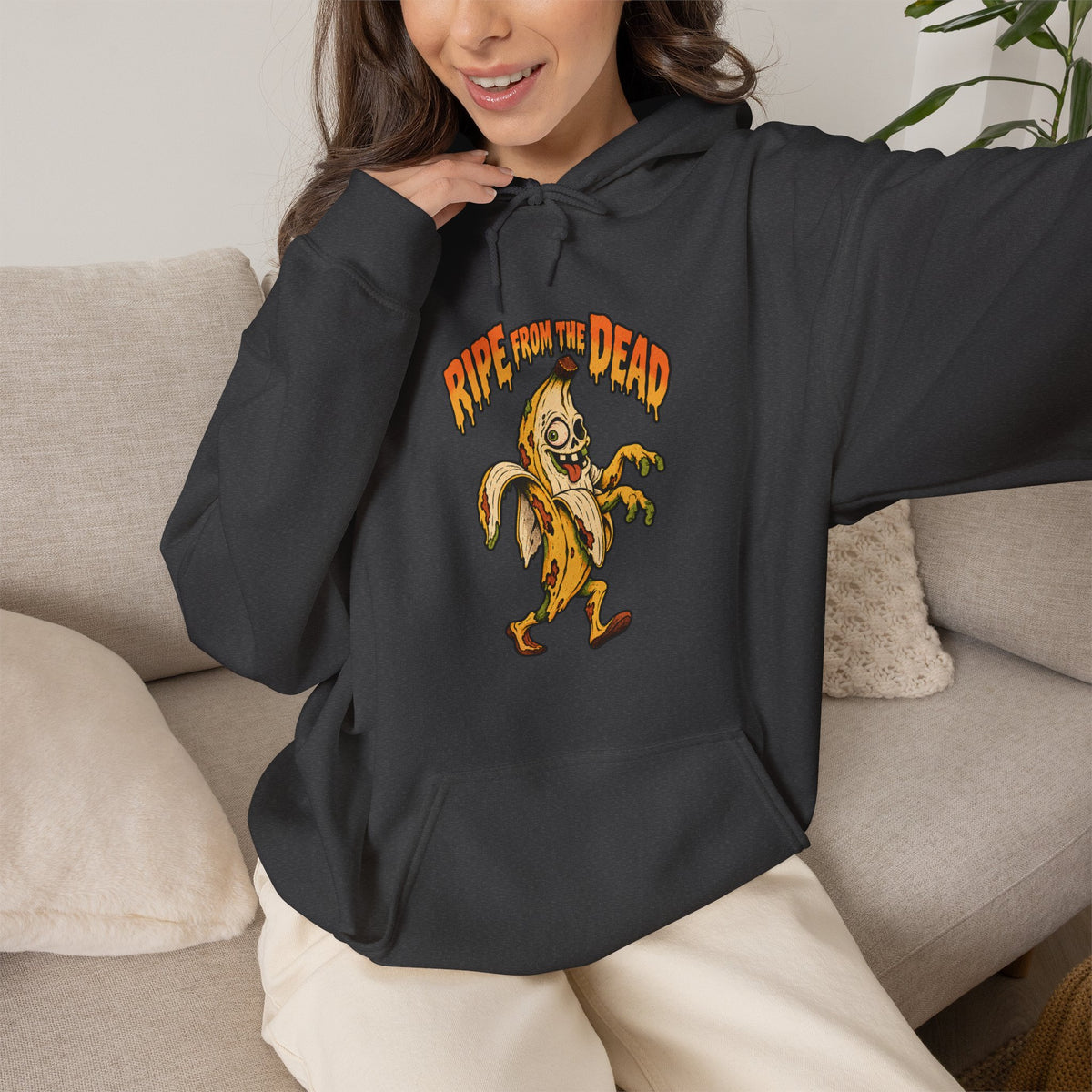 Ripe to Be Dead banana monster Hoodie | spooky fruit illustration
