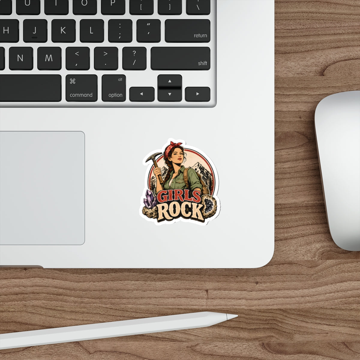 Retro Girls Rock Climbing Miner sticker | Rockhounding Mountain Nature Lover Die-Cut Sticker