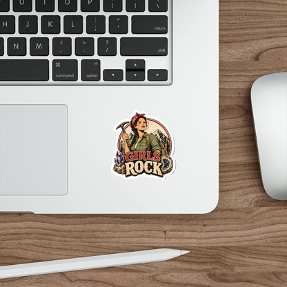 Retro Girls Rock Climbing Miner sticker | Rockhounding Mountain Nature Lover Die-Cut Sticker