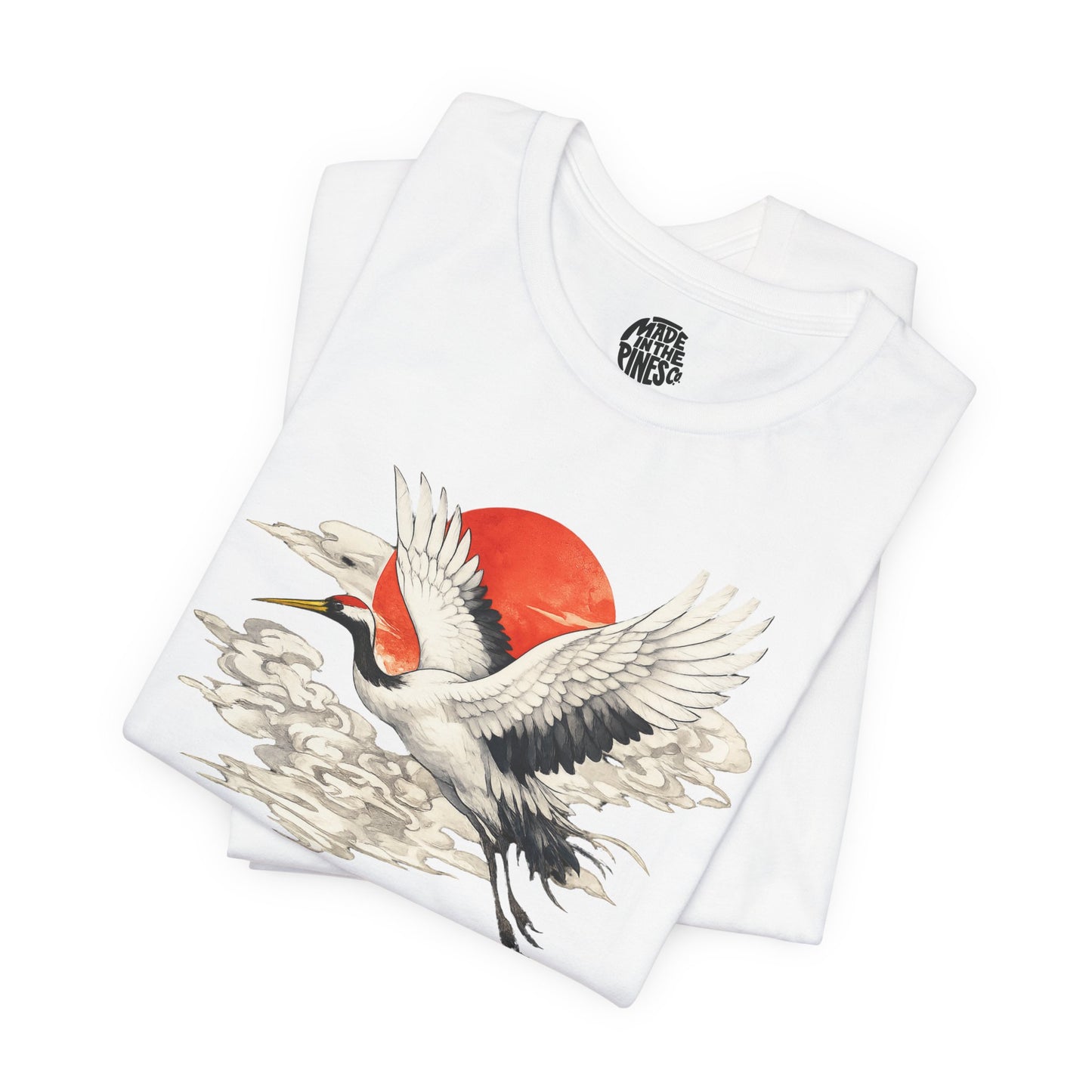 Red-Crowned Crane Rising Sun T-Shirt | Japanese Crane Illustration