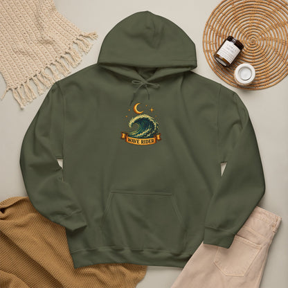 Tarot Surf Hoodie — The Wave Rider Skeleton Surfing Fish, Celestial Ocean Pullover
