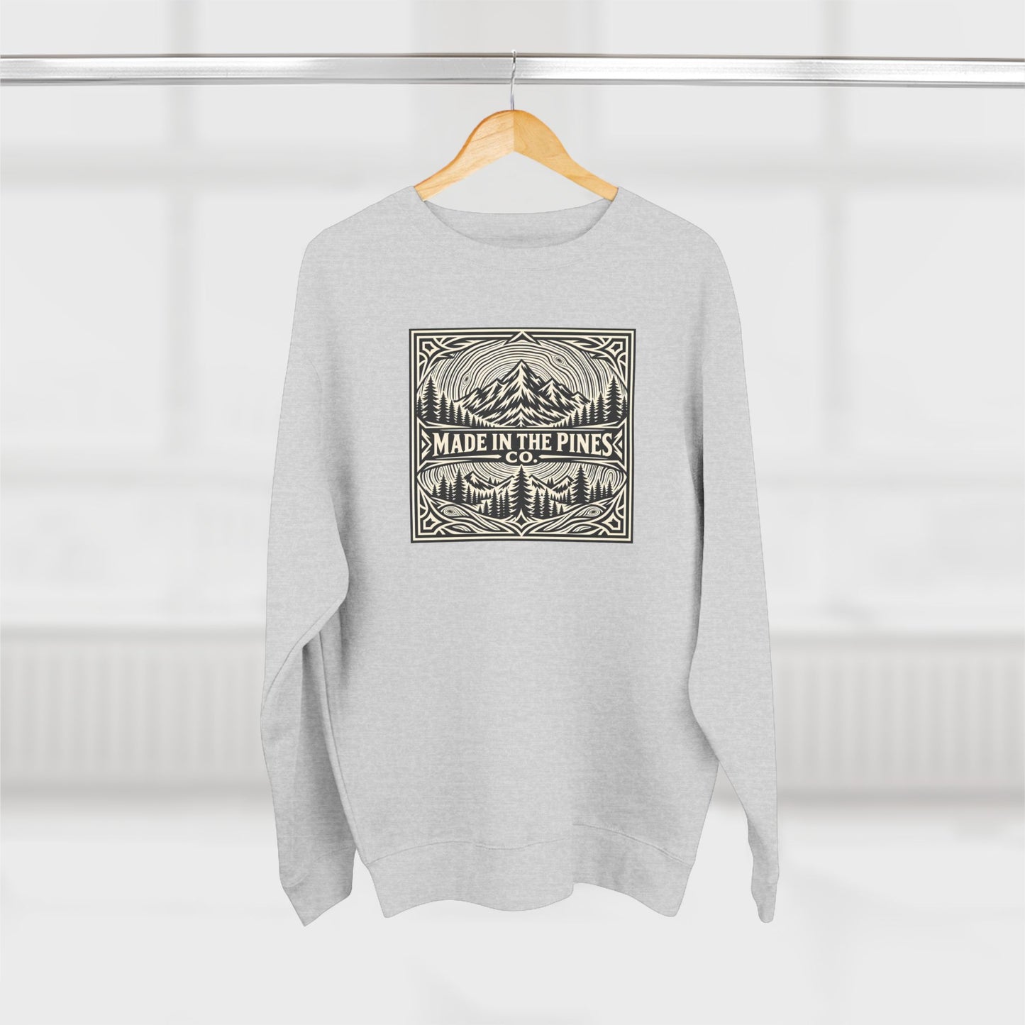 Made in the Pines mountain emblem Sweatshirt | pine forest graphics