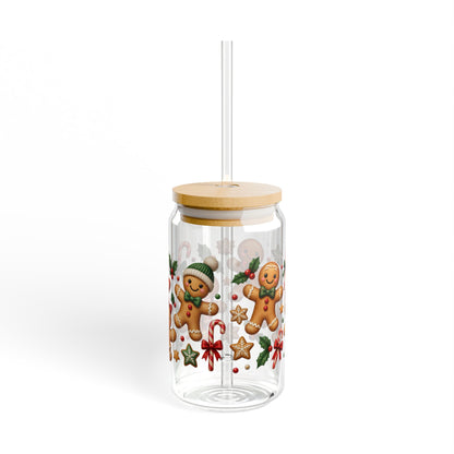 Gingerbread Holiday Sipper Glass — 16oz Festive Cookie Drink Tumbler