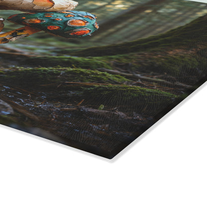 Whimsical Forest Mushrooms Glass Cutting Board — Woodland Kitchen Art