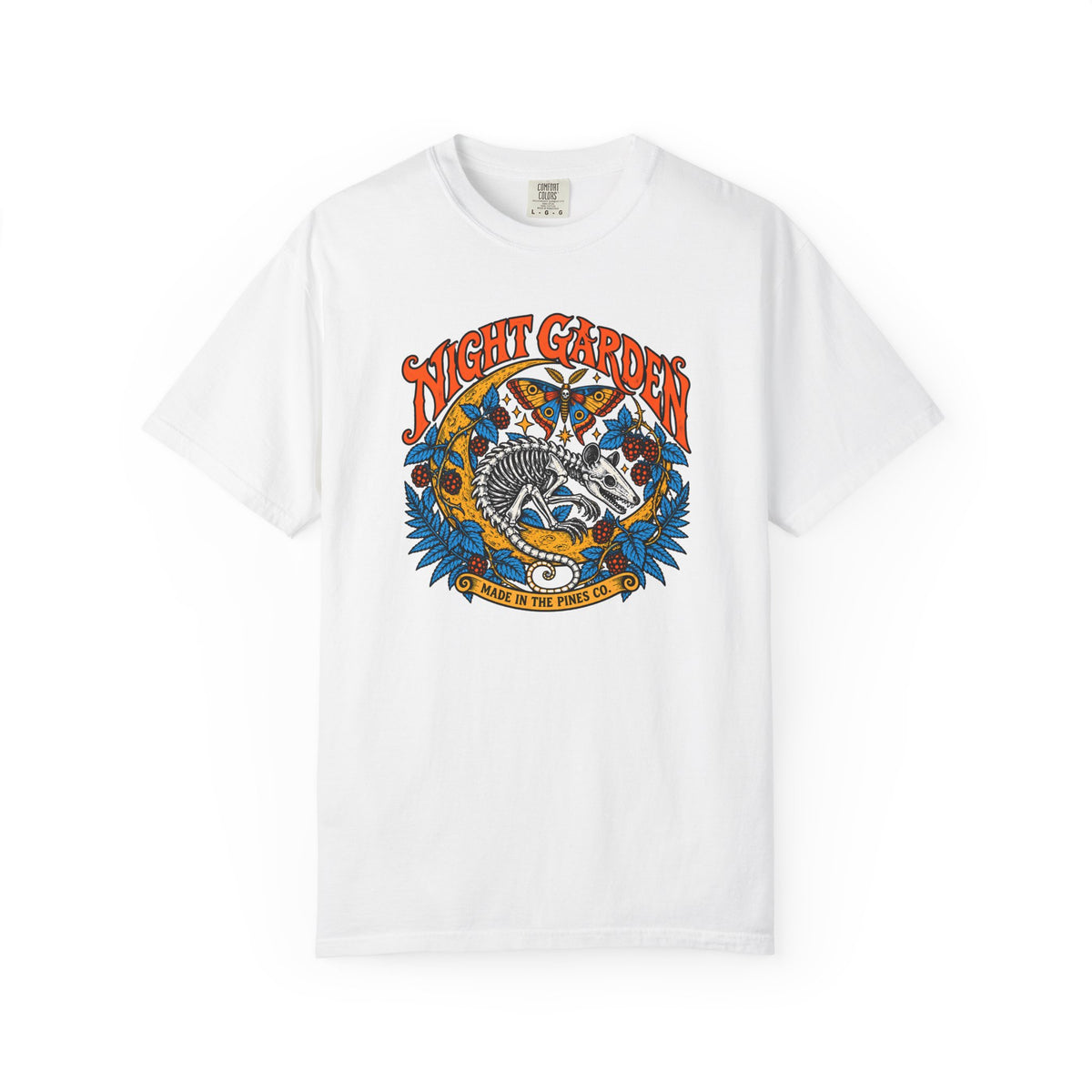 Night Garden T-Shirt, Opossum Skeleton with Moth & Moon, Gothic Botanical Graphic Tee