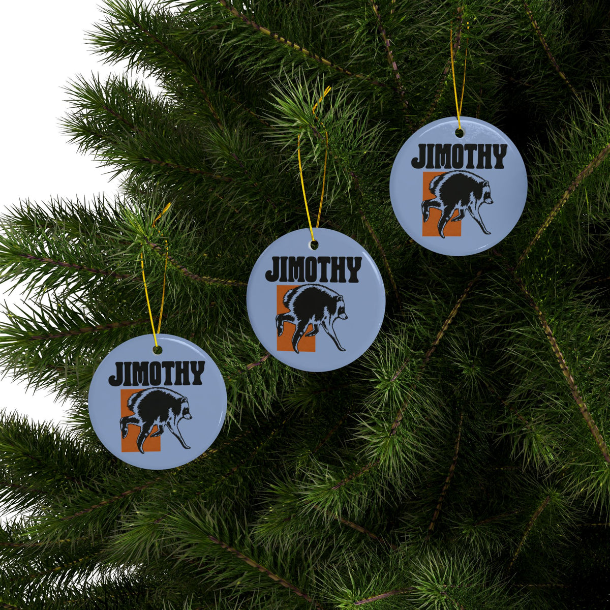 Jimothy Raccoon Illustration Ceramic Ornament | Double-Sided Round Ornament