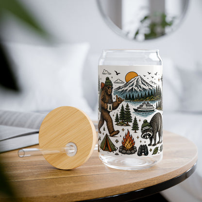 Woodland Camping Pattern Sipper Glass | 16oz