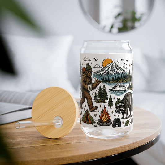 Woodland Camping Pattern Sipper Glass | 16oz