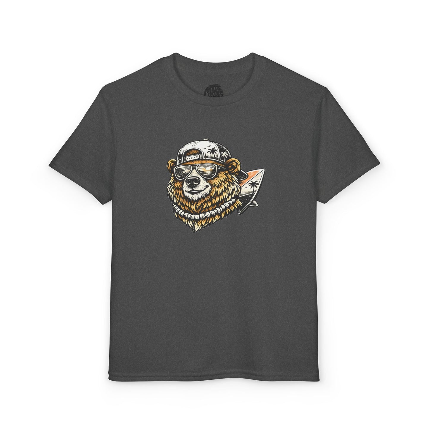 Surfing Bear Youth T-Shirt — Cute Surfing Bear Graphic Tee for Kids