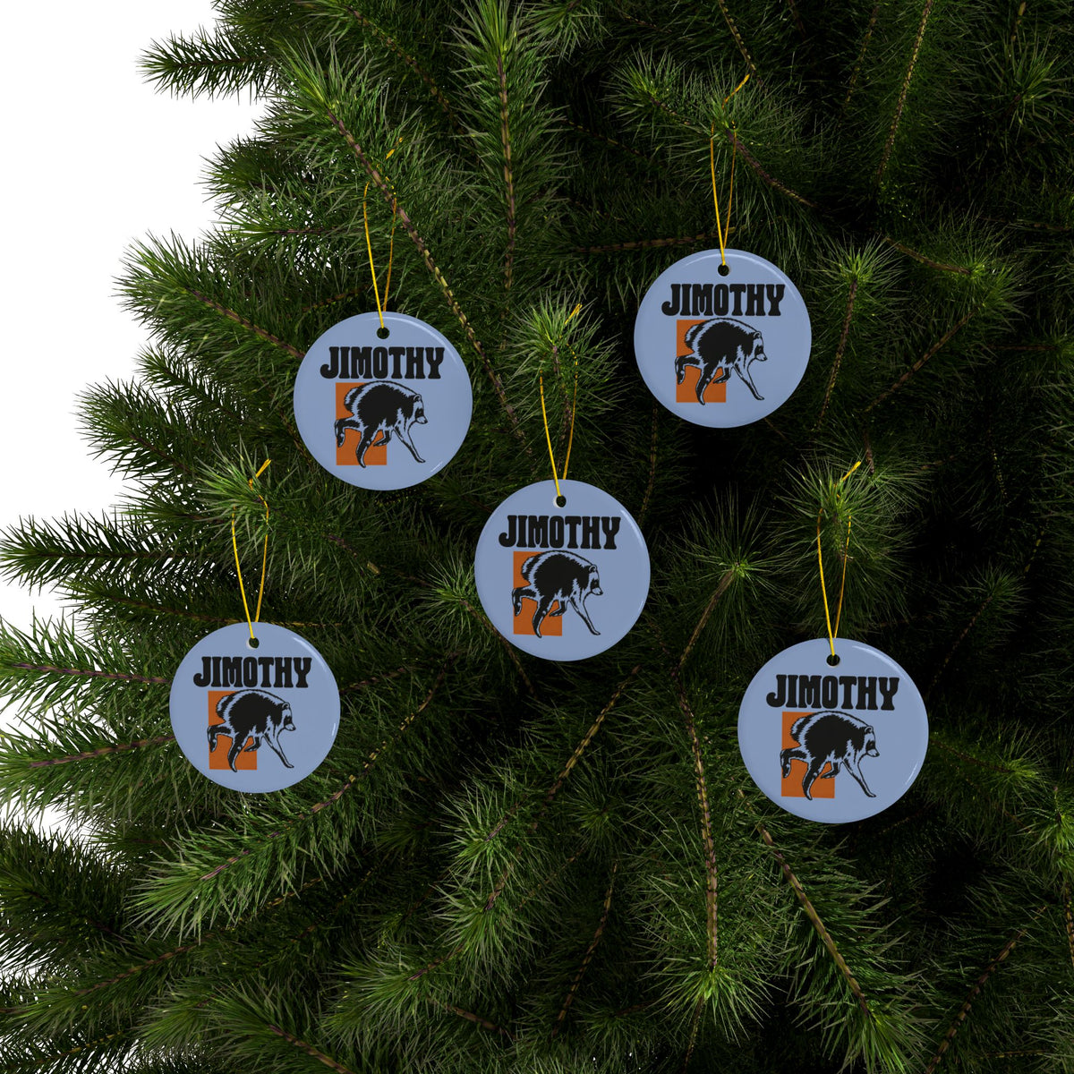 Jimothy Raccoon Illustration Ceramic Ornament | Double-Sided Round Ornament