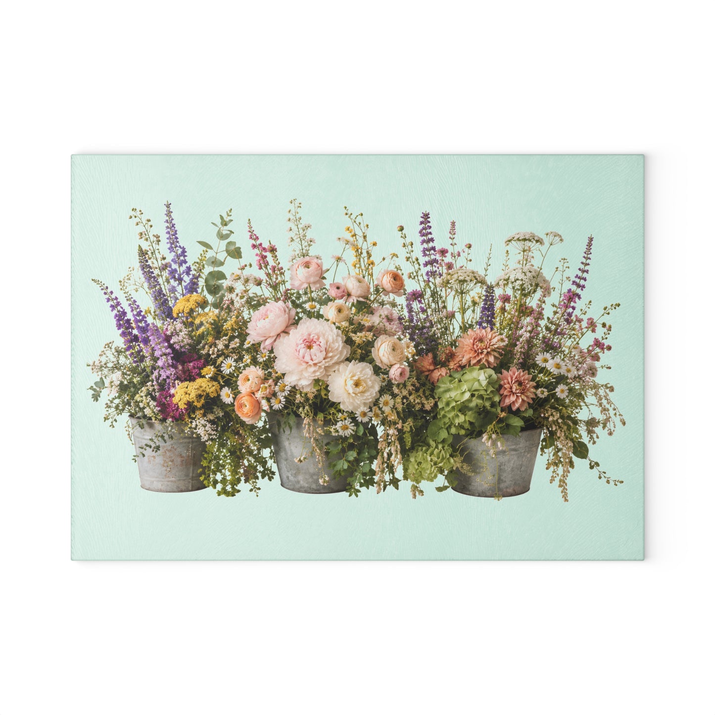 Vintage Floral Bouquet Glass Cutting Board | Wildflower Arrangement, Pastel Flowers