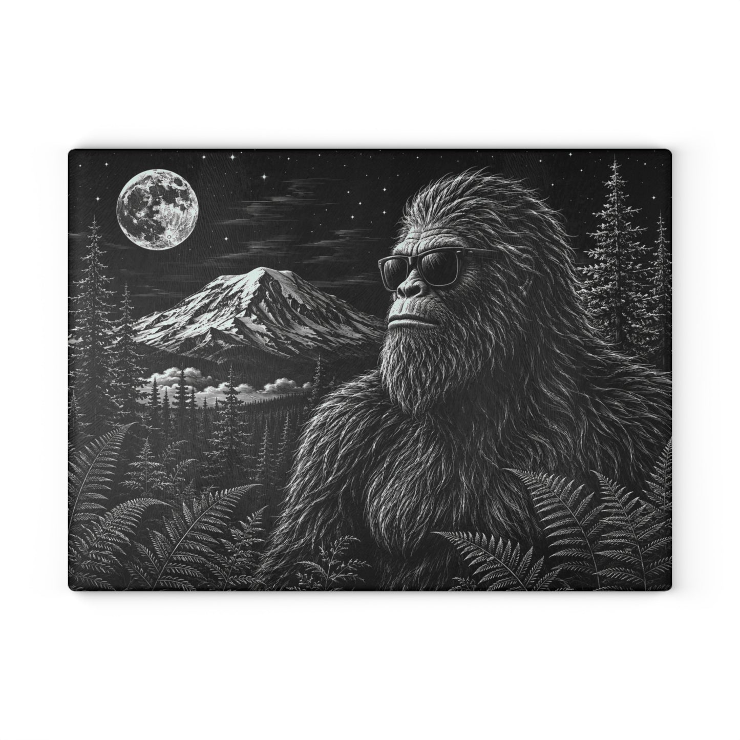 Glass Cutting Board — Sasquatch Forest Moon Design