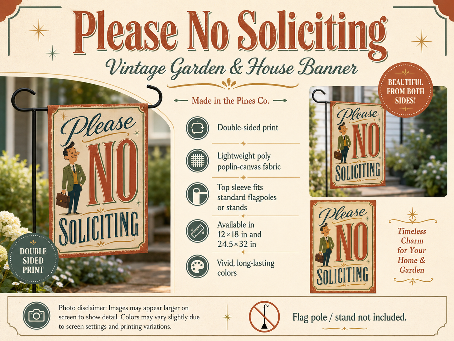 Please No Soliciting Vintage Garden & House Banner | Retro Sign Banner