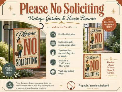 Please No Soliciting Vintage Garden & House Banner | Retro Sign Banner