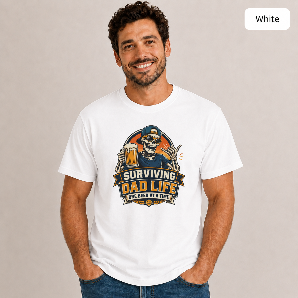 Surviving Dad Life Beer Skeleton Tee | Dad Camping BBQ Father's Day