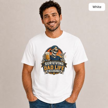 Surviving Dad Life Beer Skeleton Tee | Dad Camping BBQ Father's Day