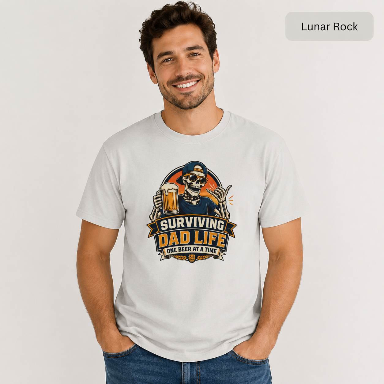 Surviving Dad Life Beer Skeleton Tee | Dad Camping BBQ Father's Day