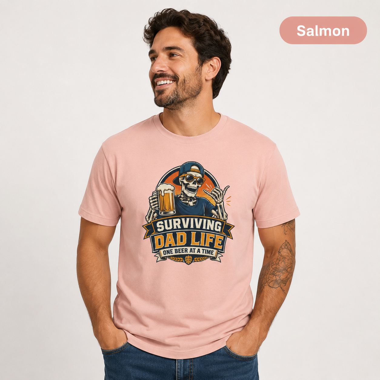 Surviving Dad Life Beer Skeleton Tee | Dad Camping BBQ Father's Day