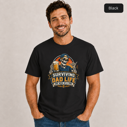 Surviving Dad Life Beer Skeleton Tee | Dad Camping BBQ Father's Day