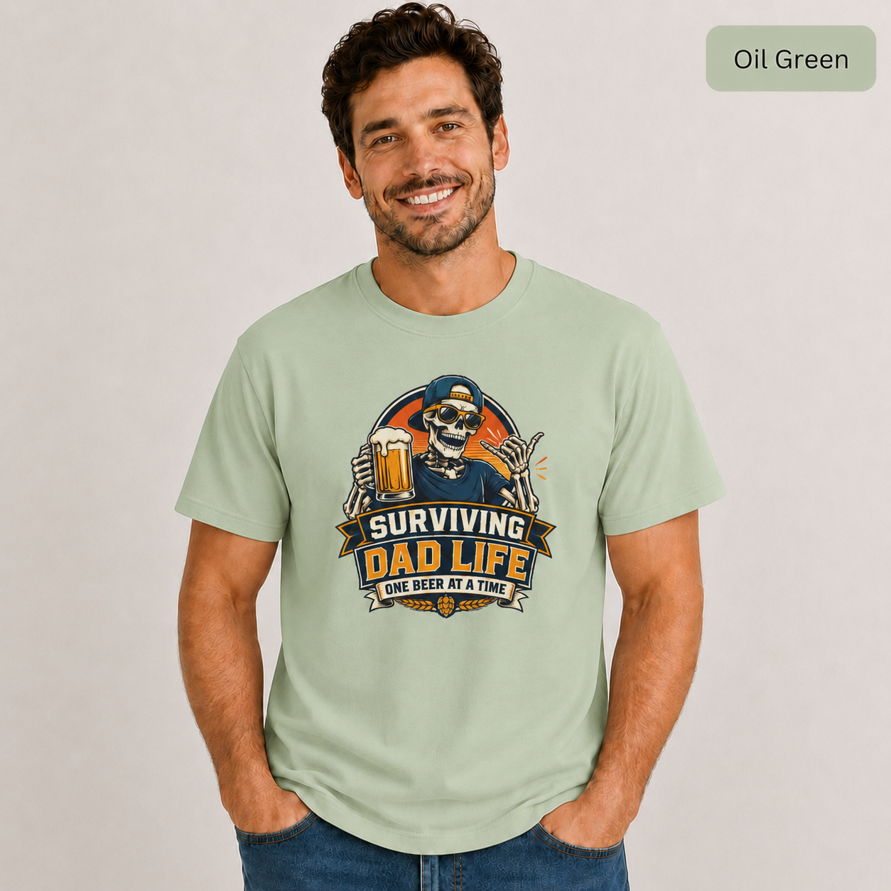 Surviving Dad Life Beer Skeleton Tee | Dad Camping BBQ Father's Day