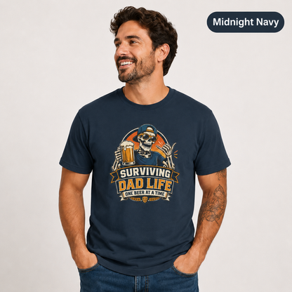 Surviving Dad Life Beer Skeleton Tee | Dad Camping BBQ Father's Day