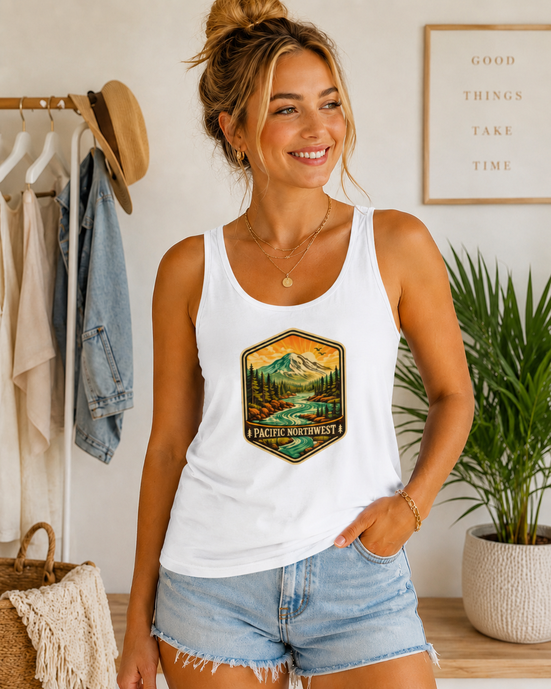 PNW Mountain River Graphic Tank | Nature Hiking Scenic Outdoors Tank