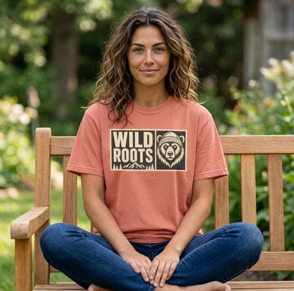 Wild Roots Bear Logo T-Shirt | Mountain Nature Outdoors, Comfort Colors