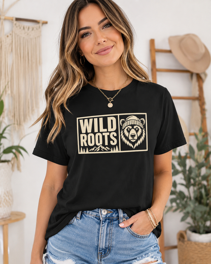 Wild Roots Bear Logo T-Shirt | Mountain Nature Outdoors, Comfort Colors