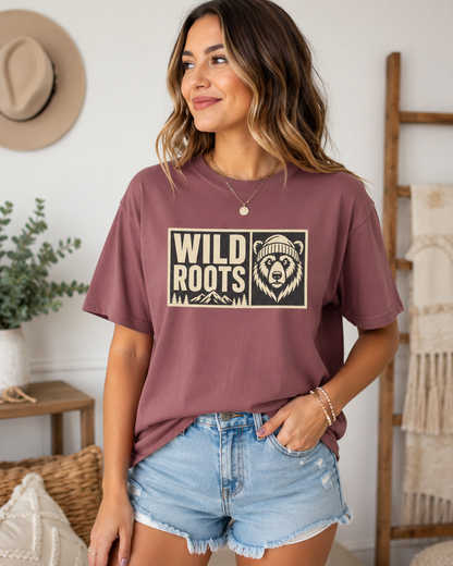 Wild Roots Bear Logo T-Shirt | Mountain Nature Outdoors, Comfort Colors