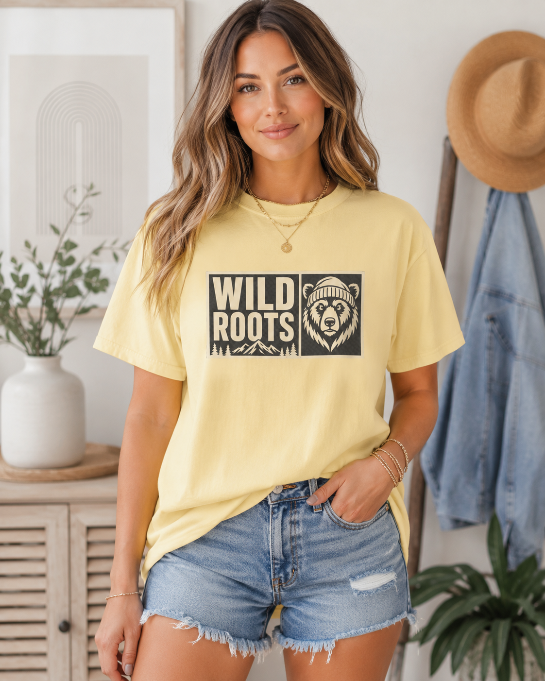 Wild Roots Bear Logo T-Shirt | Mountain Nature Outdoors, Comfort Colors