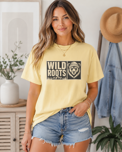 Wild Roots Bear Logo T-Shirt | Mountain Nature Outdoors, Comfort Colors