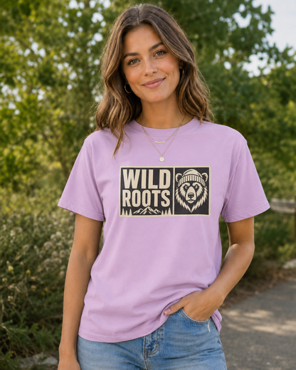 Wild Roots Bear Logo T-Shirt | Mountain Nature Outdoors, Comfort Colors