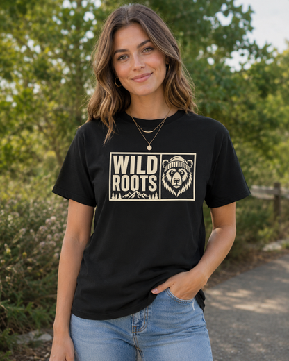 Wild Roots Bear Logo T-Shirt | Mountain Nature Outdoors, Comfort Colors