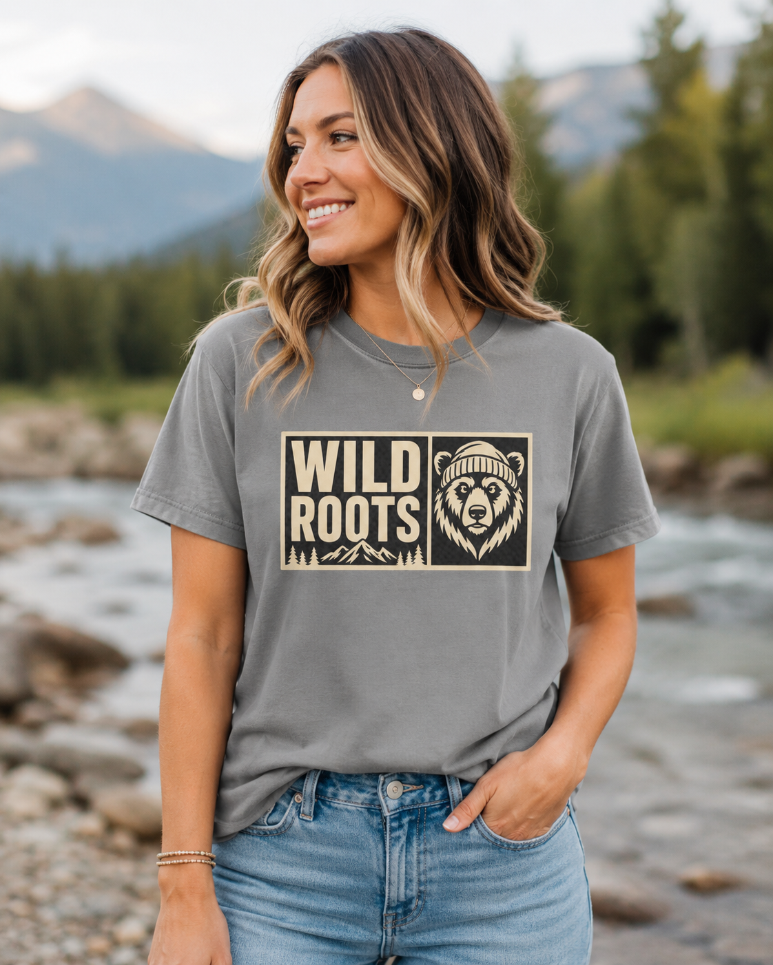 Wild Roots Bear Logo T-Shirt | Mountain Nature Outdoors, Comfort Colors