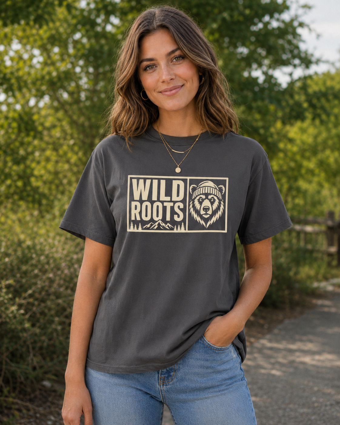 Wild Roots Bear Logo T-Shirt | Mountain Nature Outdoors, Comfort Colors