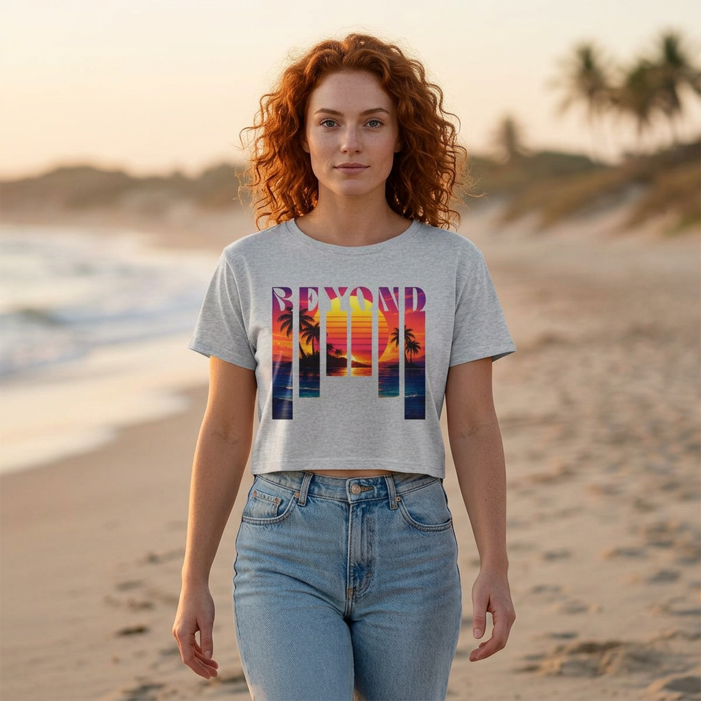 Beyond Summer Tee, Tropical Sunset Palm Graphic Shirt